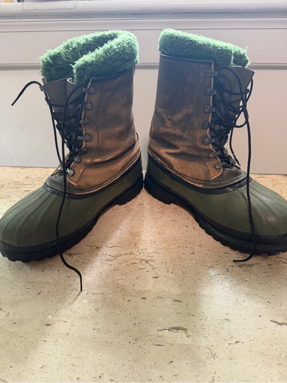 Vintage Sorel Dominator Mark X Kaufman Boots Olive Green Wool Liner Canada 9-10